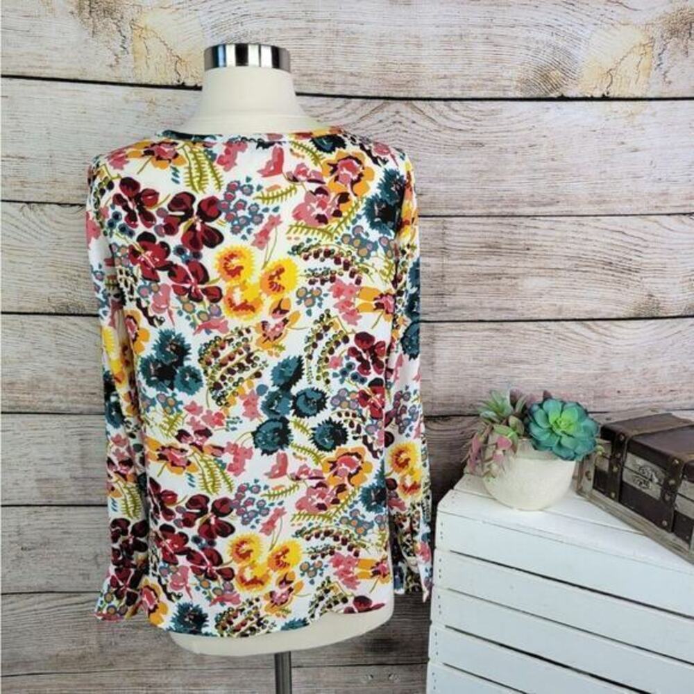 LOFT Floral Long Sleeve Ruffle Detail Floral Blouse XS - Picture 3 of 9